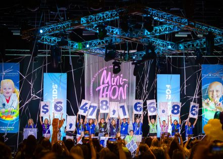 Students at the 2026 Mini-THON Leadership Summit reveal the $6,478,166.86 raised by participating schools for Four Diamonds during the 2025-26 school year.
