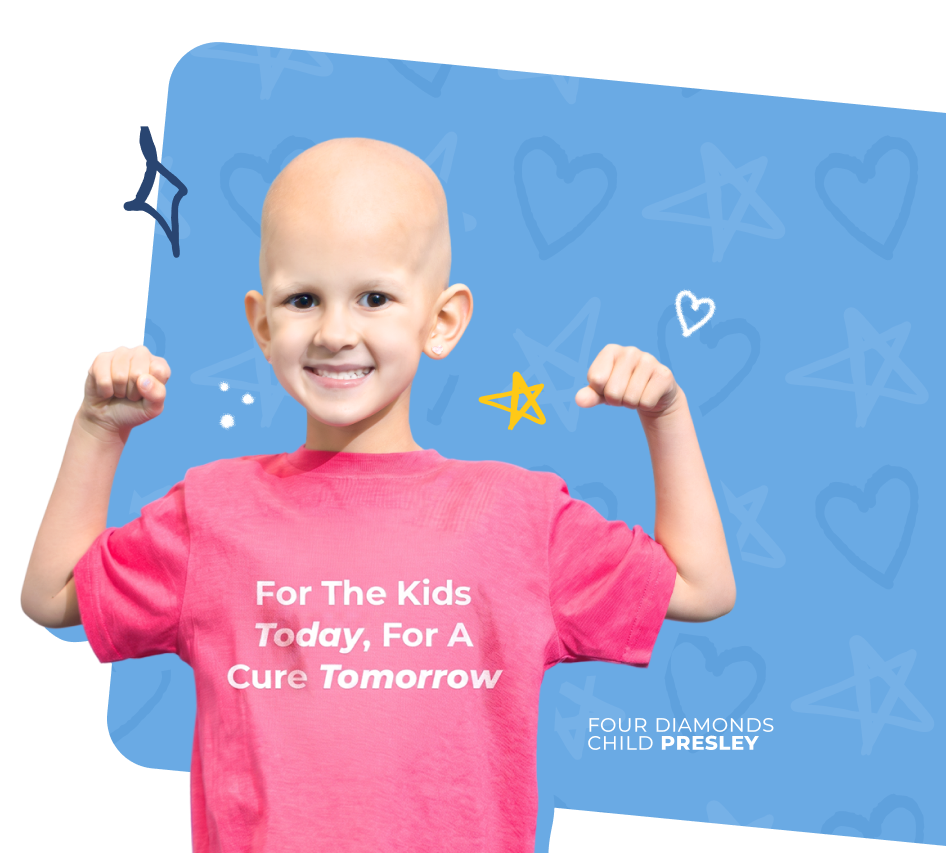 Four Diamonds child Presley flexing and smiling