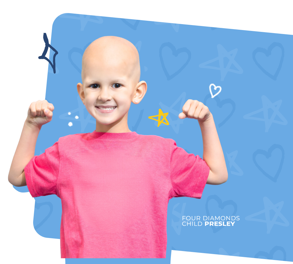 Four Diamonds child Presley flexing and smiling