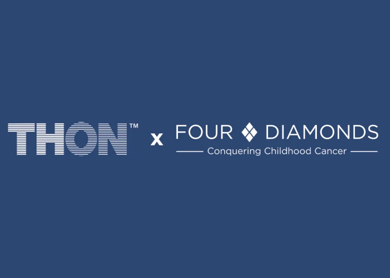 Penn State THON and Four Diamonds logos with the tagline Conquering Childhood Cancer